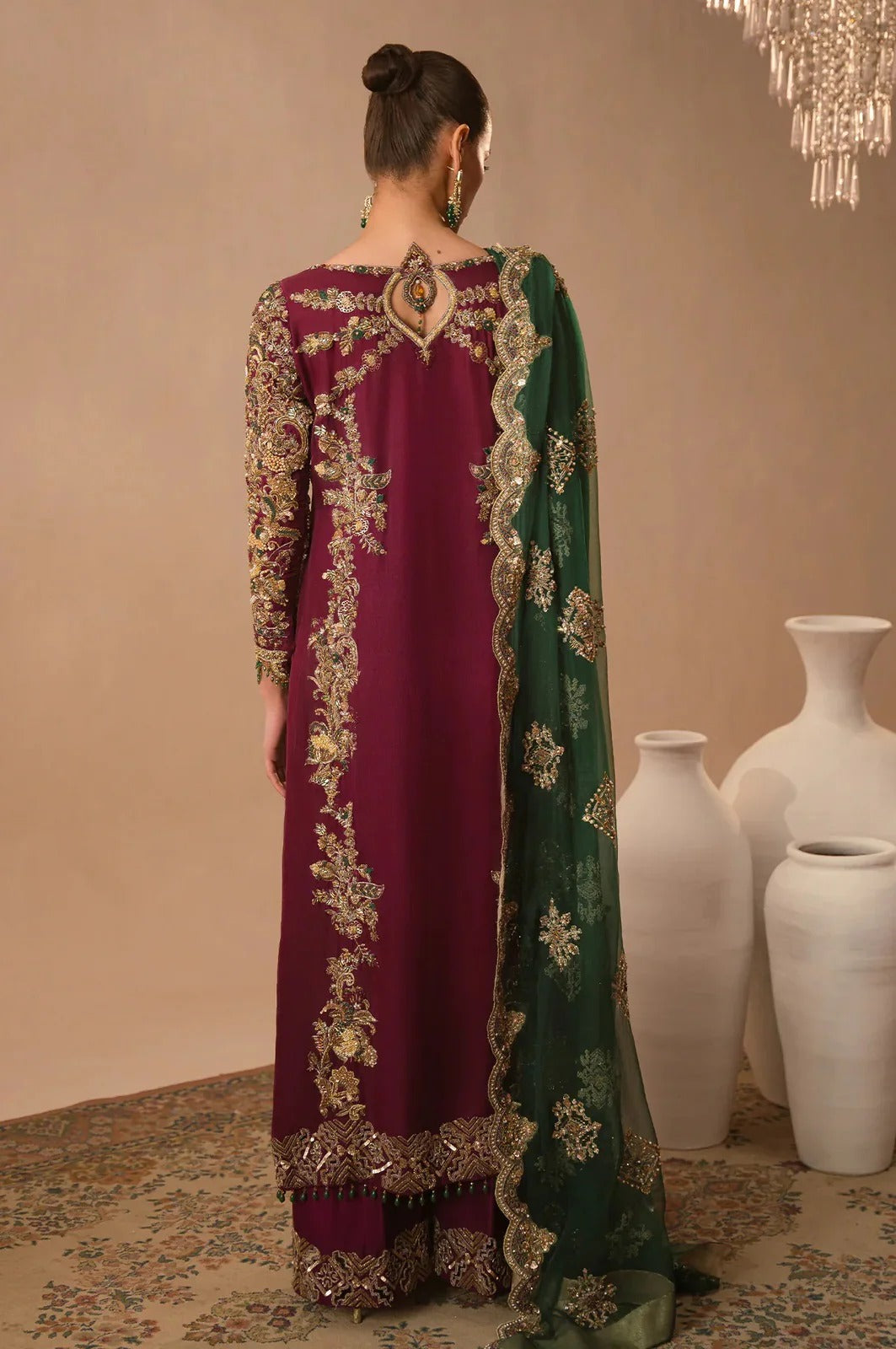 Abeera Usman Raw Silk Handwork Embroidered 3 Pcs Unstitched Burgundy Dusk