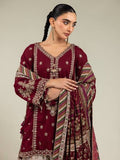 Khaadi Inspired Maroon Embroidered Shirt with Cream Gharara and Dupatta