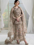 Maria B Inspired Greige Floral Embroidered Suit with Dupatta