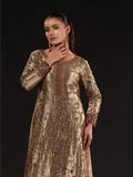 Maria B Inspired Bronze Gold Embroidered Three Piece Suit