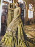 Faiza Saqlain Inspired Olive Green Embroidered Gharara Suit with Dupatta