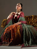 Maria B Inspired Orange Bridal Lehenga with Maroon Choli and Green Dupatta