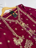 Khaadi Inspired Maroon Embroidered Shirt with Cream Gharara and Dupatta