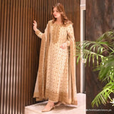 Haris Shakeel Inspired Ivory Gold Embellished Three Piece Suit