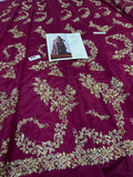 Hussain Rehar Inspired Burgundy Floral Bridal Lehenga with Choli and Dupatta