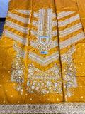 MNR Inspired Mustard Embroidered Gharara Suit with Striped Dupatta