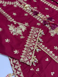 Khaadi Inspired Maroon Embroidered Shirt with Cream Gharara and Dupatta