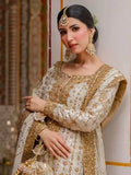 Haris Shakeel Inspired Ivory Gold Embellished Three Piece Suit