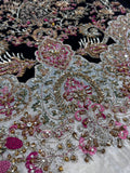 Saira Shakira Inspired Ivory Floral Embellished Suit with Black Dupatta