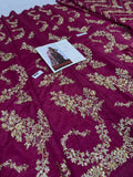 Hussain Rehar Inspired Burgundy Floral Bridal Lehenga with Choli and Dupatta