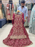 Deep Red Gold Embellished Bridal Maxi