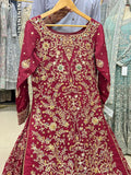 Deep Red Gold Embellished Bridal Maxi