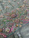 Haris Shakeel Inspired Mint Grey Embellished Suit with Pink Dupatta