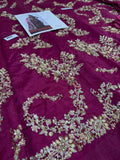 Hussain Rehar Inspired Burgundy Floral Bridal Lehenga with Choli and Dupatta