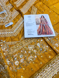 MNR Inspired Mustard Embroidered Gharara Suit with Striped Dupatta