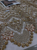 Maria B Inspired Champagne Gold Embellished Bridal Lehenga with Choli and Dupatta
