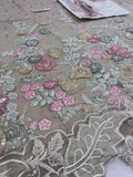 Maria B Inspired Greige Floral Embroidered Suit with Dupatta
