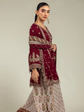 Khaadi Inspired Maroon Embroidered Shirt with Cream Gharara and Dupatta