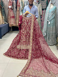 Deep Red Gold Embellished Bridal Maxi