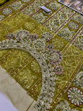 Faiza Saqlain Inspired Olive Green Embroidered Gharara Suit with Dupatta