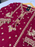 Khaadi Inspired Maroon Embroidered Shirt with Cream Gharara and Dupatta