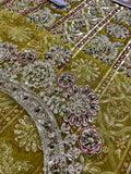 Faiza Saqlain Inspired Olive Green Embroidered Gharara Suit with Dupatta