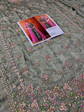 Haris Shakeel Inspired Mint Grey Embellished Suit with Pink Dupatta
