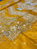 MNR Inspired Mustard Embroidered Gharara Suit with Striped Dupatta