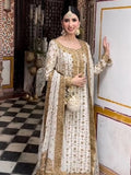 Haris Shakeel Inspired Ivory Gold Embellished Three Piece Suit