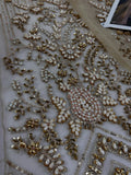 Maria B Inspired Champagne Gold Embellished Bridal Lehenga with Choli and Dupatta