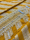 MNR Inspired Mustard Embroidered Gharara Suit with Striped Dupatta