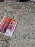 Haris Shakeel Inspired Mint Grey Embellished Suit with Pink Dupatta