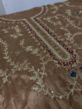 Maria B Inspired Bronze Gold Embroidered Three Piece Suit