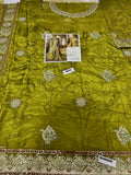Faiza Saqlain Inspired Olive Green Embroidered Gharara Suit with Dupatta