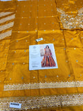 MNR Inspired Mustard Embroidered Gharara Suit with Striped Dupatta