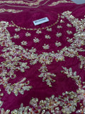 Hussain Rehar Inspired Burgundy Floral Bridal Lehenga with Choli and Dupatta