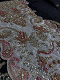 Saira Shakira Inspired Ivory Floral Embellished Suit with Black Dupatta