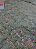 Haris Shakeel Inspired Mint Grey Embellished Suit with Pink Dupatta