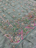 Haris Shakeel Inspired Mint Grey Embellished Suit with Pink Dupatta