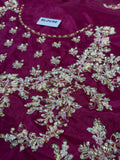 Hussain Rehar Inspired Burgundy Floral Bridal Lehenga with Choli and Dupatta