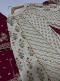 Khaadi Inspired Maroon Embroidered Shirt with Cream Gharara and Dupatta