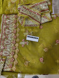 Faiza Saqlain Inspired Olive Green Embroidered Gharara Suit with Dupatta