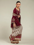 Khaadi Inspired Maroon Embroidered Shirt with Cream Gharara and Dupatta