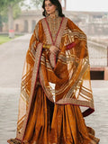 MNR Inspired Mustard Embroidered Gharara Suit with Striped Dupatta