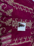 Hussain Rehar Inspired Burgundy Floral Bridal Lehenga with Choli and Dupatta
