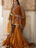 MNR Inspired Mustard Embroidered Gharara Suit with Striped Dupatta