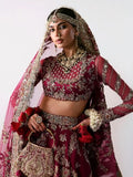 Hussain Rehar Inspired Burgundy Floral Bridal Lehenga with Choli and Dupatta
