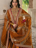 MNR Inspired Mustard Embroidered Gharara Suit with Striped Dupatta