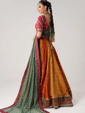 Maria B Inspired Orange Bridal Lehenga with Maroon Choli and Green Dupatta