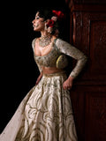 Hussain Rehar Inspired Chamkeli Ivory & Gold Bridal Lehenga